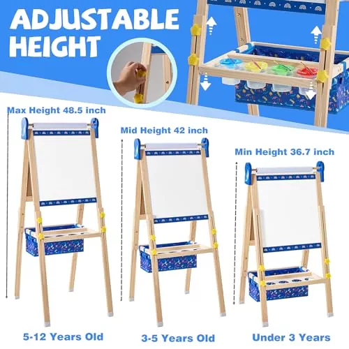 Kids Art Easel featuring an adjustable magnetic chalkboard and whiteboard, perfect for enhancing creative math learning and artistic exploration.