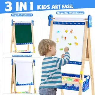 Kids Adjustable Art Easel: Magnetic Chalkboard and Whiteboard for Creative Math Learning and Artistic Development Activities