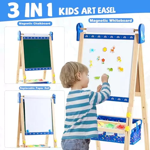 Kids Adjustable Art Easel: Magnetic Chalkboard and Whiteboard for Creative Math Learning and Artistic Development Activities