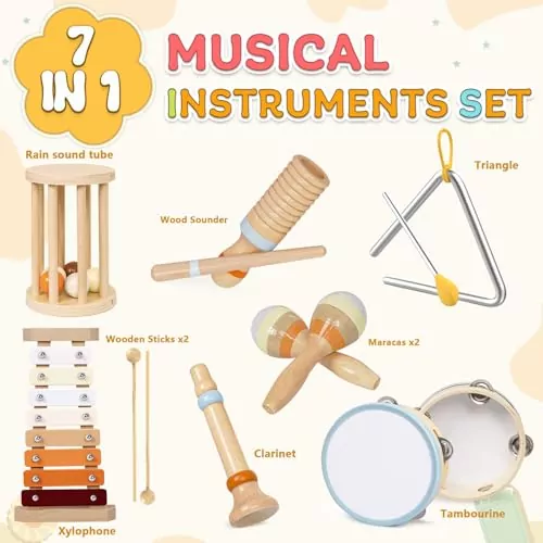 Montessori wooden musical instruments: interactive toddler toys designed to enhance early learning and development through music and play.