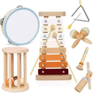 Montessori wooden musical instruments designed for toddlers enhance play and support early learning development through music exploration.