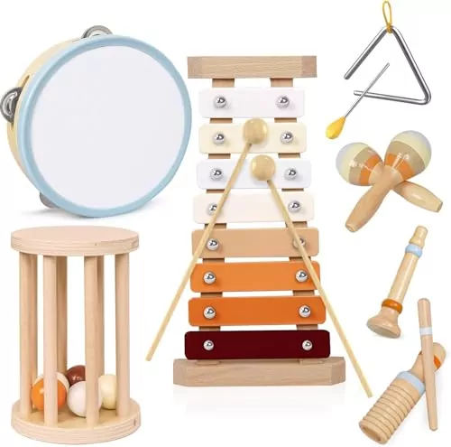 Montessori wooden musical instruments designed for toddlers enhance play and support early learning development through music exploration.