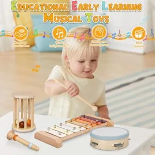 Promote toddler growth and enjoyment with Montessori wooden musical instruments, designed for engaging playtime and developmental learning.