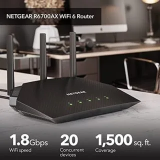 Netgear R6700AX WiFi 6 Router offers AX1800 speed, ideal for educators seeking a seamless learning setup with efficient connectivity and performance.