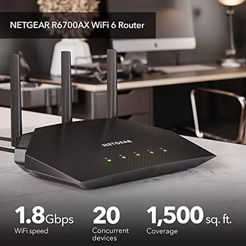Netgear R6700AX WiFi 6 Router offers AX1800 speed, ideal for educators seeking a seamless learning setup with efficient connectivity and performance.
