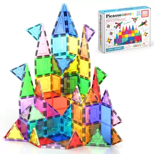 Enhance your child's creativity with PicassoTiles 60-piece magnetic blocks, a top STEM toy for toddlers and kids, perfect for classroom sensory activities.