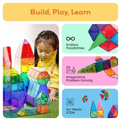 Engage kids with PicassoTiles 60pcs magnetic blocks for hands-on STEM learning, promoting creativity and imaginative play in educational settings.