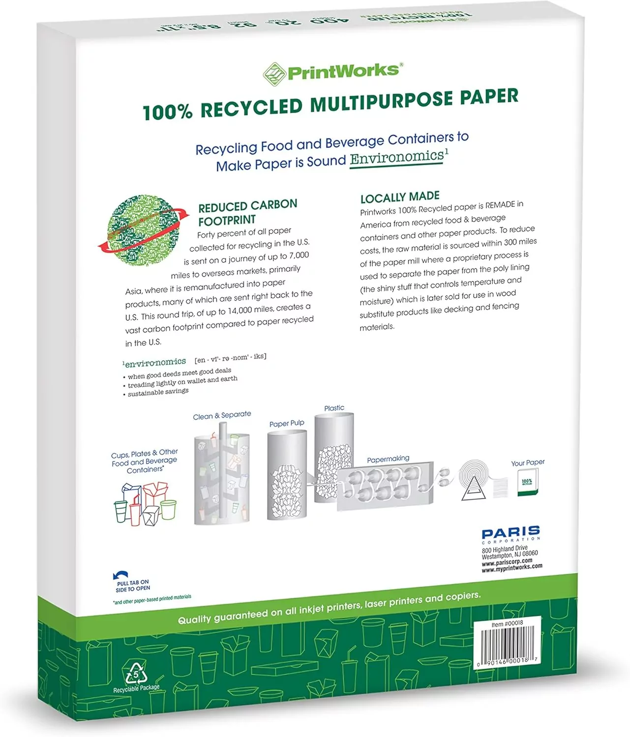 Eco-Friendly Printer Paper: 20lb 92 Bright, 400 Sheets. Ideal for environmentally-conscious educators seeking quality, recycled printing solutions.