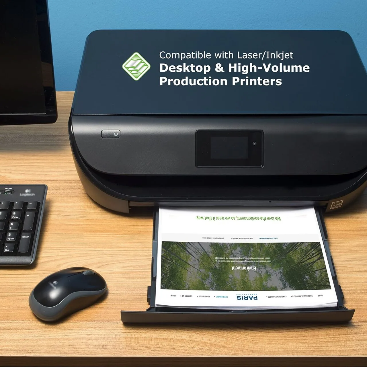 Eco-friendly recycled printer paper, ideal for educators seeking sustainable classroom supplies. Enhance lesson plans with quality and environmentally conscious materials.