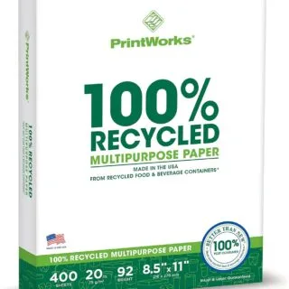 Eco-friendly recycled printer paper, perfect for educators. 8.5x11 size, 20lb weight, 92 brightness, includes 400 sheets, sustainable choice for schools.
