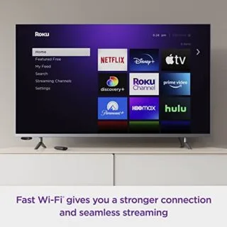 Roku Express 4K Plus: Enhance educational spaces with this advanced streaming device, featuring a voice remote for seamless access to free educational content.