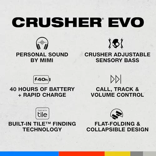 Skullcandy Crusher Evo Wireless Headphones with Sensory Bass and 40-hour battery life, ideal for educators seeking optimized audio performance.