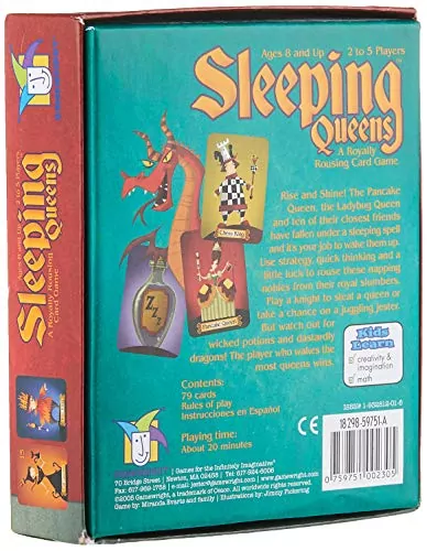 Improve critical thinking with the Sleeping Queens card game designed for children aged 8+. Entertain 2 to 5 players in a fun, educational setting.