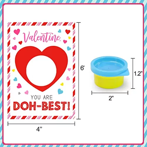 Valentine's Day Playdough Gift Set for Kids features 24 creative cards, perfect for classroom fun and imaginative play. Ideal Valentine's classroom gifts.