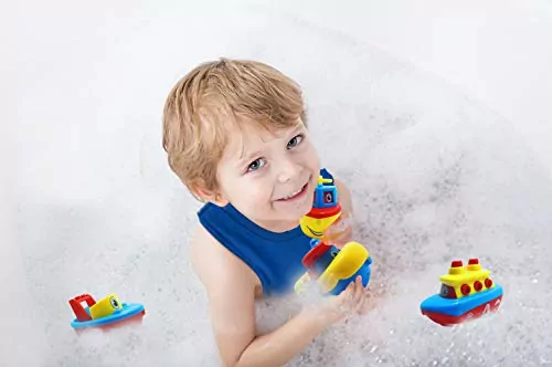 Enhance toddler learning with an engaging Bees and Boat Bath Toys Set, designed for preschool developmental fun and educational play in the bath.