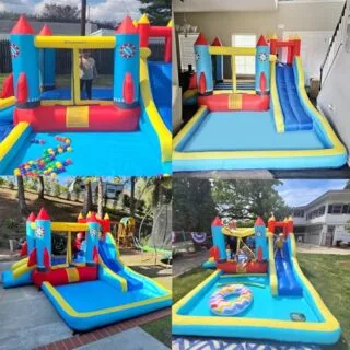 Thrilling 13x12ft Rocket Blast Inflatable Water Slide and Bounce House Playground, Perfect for Kids' Outdoor Adventure and Play Activities
