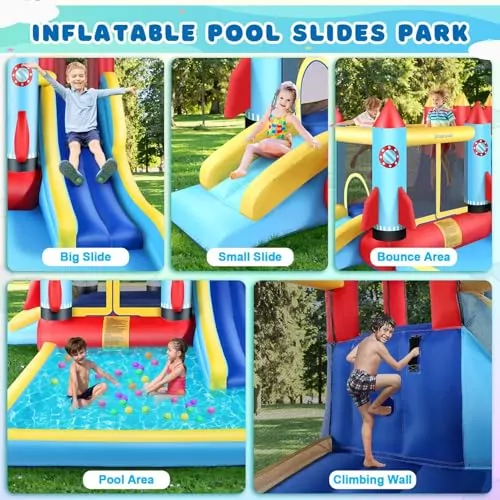 Akeydiy 13x12ft Inflatable Water Slide and Bounce House – Rocket Blast Playground for Kids’ Exciting Backyard Entertainment