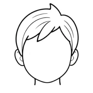 Outline illustration of a young boy's face featuring short hair, designed for coloring activities. Perfect for children's art and educational purposes.