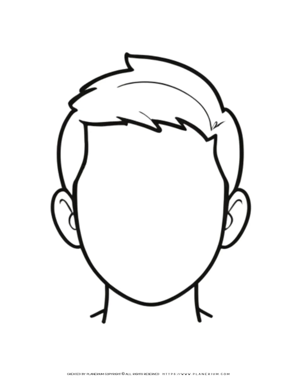 Concept art of a blank male face with short hair, ideal for coloring activities, offers a detailed outline perfect for creative exploration.