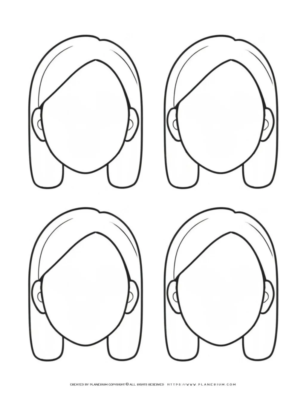 Illustration featuring blank female faces with short hair for coloring and art reference. Ideal for artists seeking inspiration and practice.