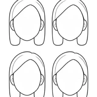 Illustration featuring blank female faces with short hair for coloring and art reference. Ideal for artists seeking inspiration and practice.