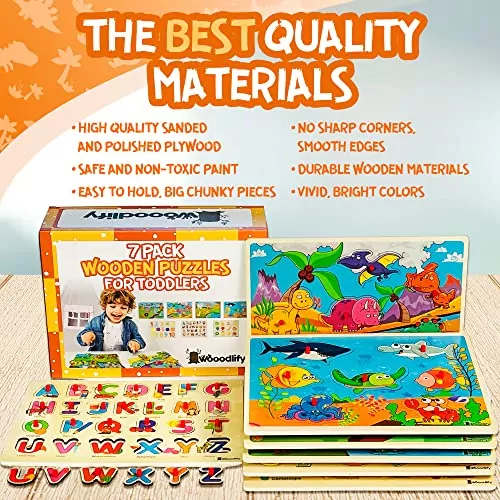 Enhance toddler learning with a colorful wooden puzzle set. Safe, chunky pieces promote motor skills and color recognition in an engaging way.