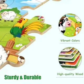 Vibrant wooden jigsaw puzzles for toddlers featuring 48-60 pieces, designed to enhance learning and cognitive skills through engaging play.