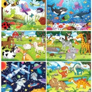 Colorful 48-60 piece wooden jigsaw puzzles for kids aged 4-8, designed to promote fun learning and enhance cognitive skills during playtime.