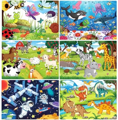 Colorful 48-60 piece wooden jigsaw puzzles for kids aged 4-8, designed to promote fun learning and enhance cognitive skills during playtime.