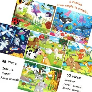 Colorful Wooden Jigsaw Puzzles for Kids Ages 4-8 | 48-60 Piece Set Enhancing Learning and Creativity