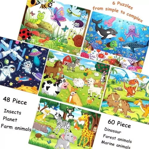 Colorful Wooden Jigsaw Puzzles for Kids Ages 4-8 | 48-60 Piece Set Enhancing Learning and Creativity