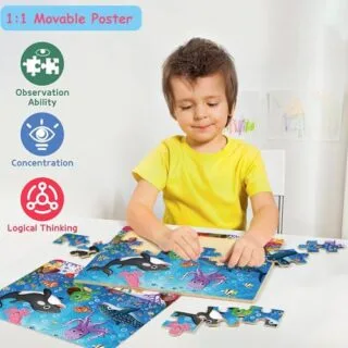 Colorful Wooden Jigsaw Puzzles for Kids Ages 4-8: 48-60 Piece Sets Enhance Early Learning and Fun Playtime with Engaging Educational Activities.