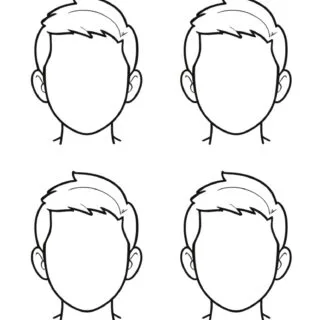 Illustration of Four Blank Male Faces with Short Hair, Ideal for Drawing and Coloring Practice. Sketch Template for Artists and Designers.