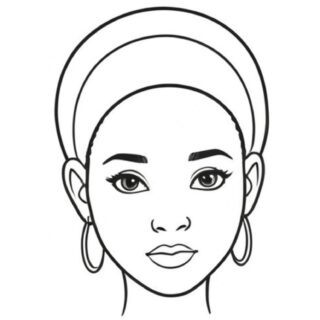 Front view of a woman showcasing urban style with hoop earrings and a trendy head wrap, highlighting contemporary fashion elements.