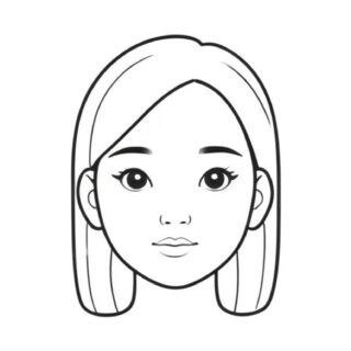 Outline of a girl's face from the front view, ideal for coloring activities, offering a creative expression opportunity for illustrators and artists.