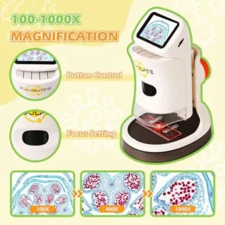 High-Quality 1000x HD Portable Microscope for Kids Aged 8-12 with LCD Display. Perfect Educational Tool for Budding Young Scientists.