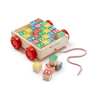 Melissa & Doug Classic ABC Block Cart features 30 wooden blocks designed to enhance early learning, promoting vital skills in letter recognition and creativity.