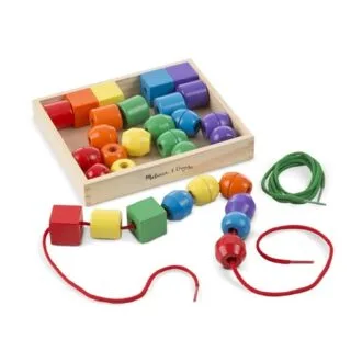 Enhance your toddler's playtime with Melissa & Doug's 30-piece colorful wooden lacing beads set, perfect for improving fine motor skills and creativity.