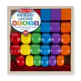 Enhance fine motor skills with the Melissa & Doug Lacing Beads Set, featuring colorful wooden beads perfect for toddler learning and playful development.