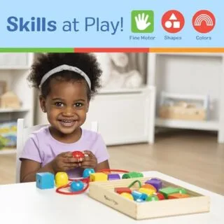 Enhance toddler learning with the Melissa & Doug Wooden Lacing Beads Set. Perfect for colorful, interactive play and developing fine motor skills.