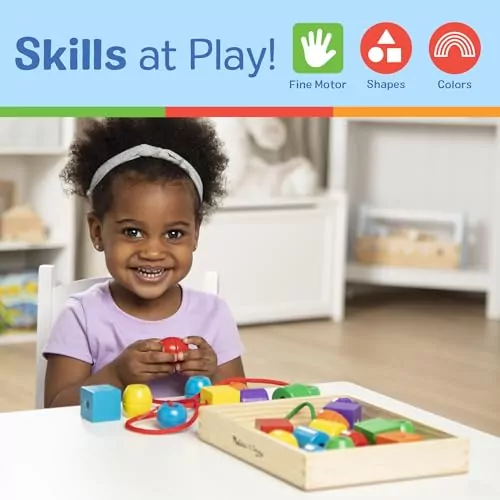 Enhance toddler learning with the Melissa & Doug Wooden Lacing Beads Set. Perfect for colorful, interactive play and developing fine motor skills.