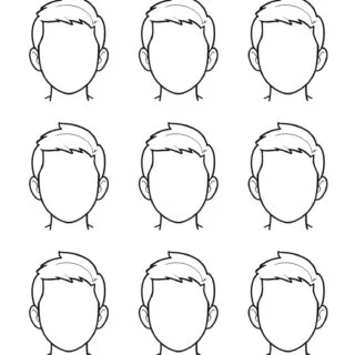 Illustration Guide: Coloring and Drawing Techniques for Nine Male Faces with Short Hair - Enhance Your Artistic Skills with This Step-by-Step Tutorial.