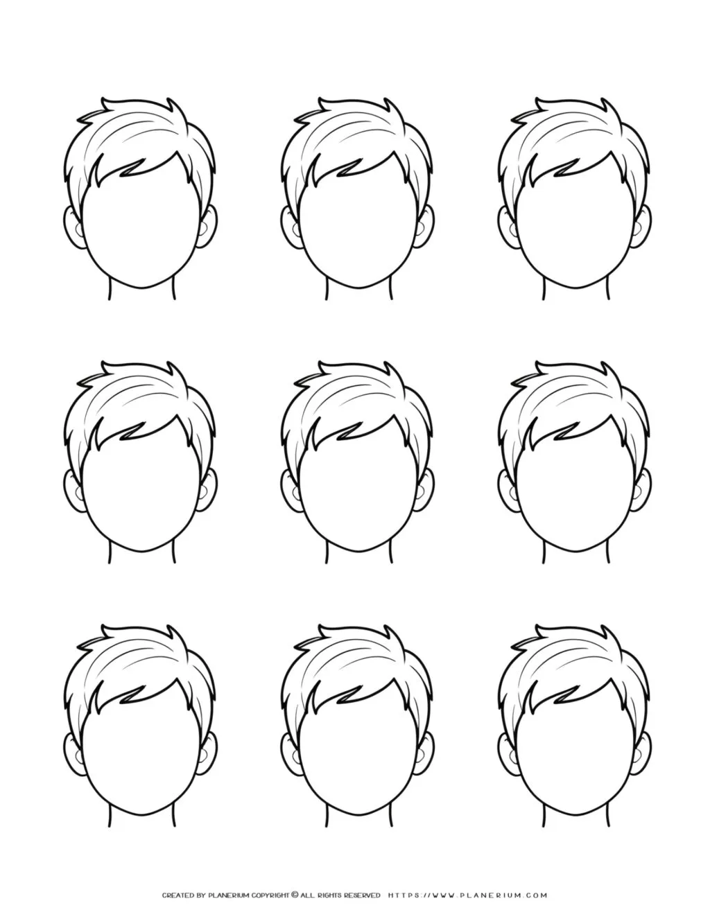 Illustration of a young boy's face created during a children's art activity, serving as a helpful coloring guide for young artists.