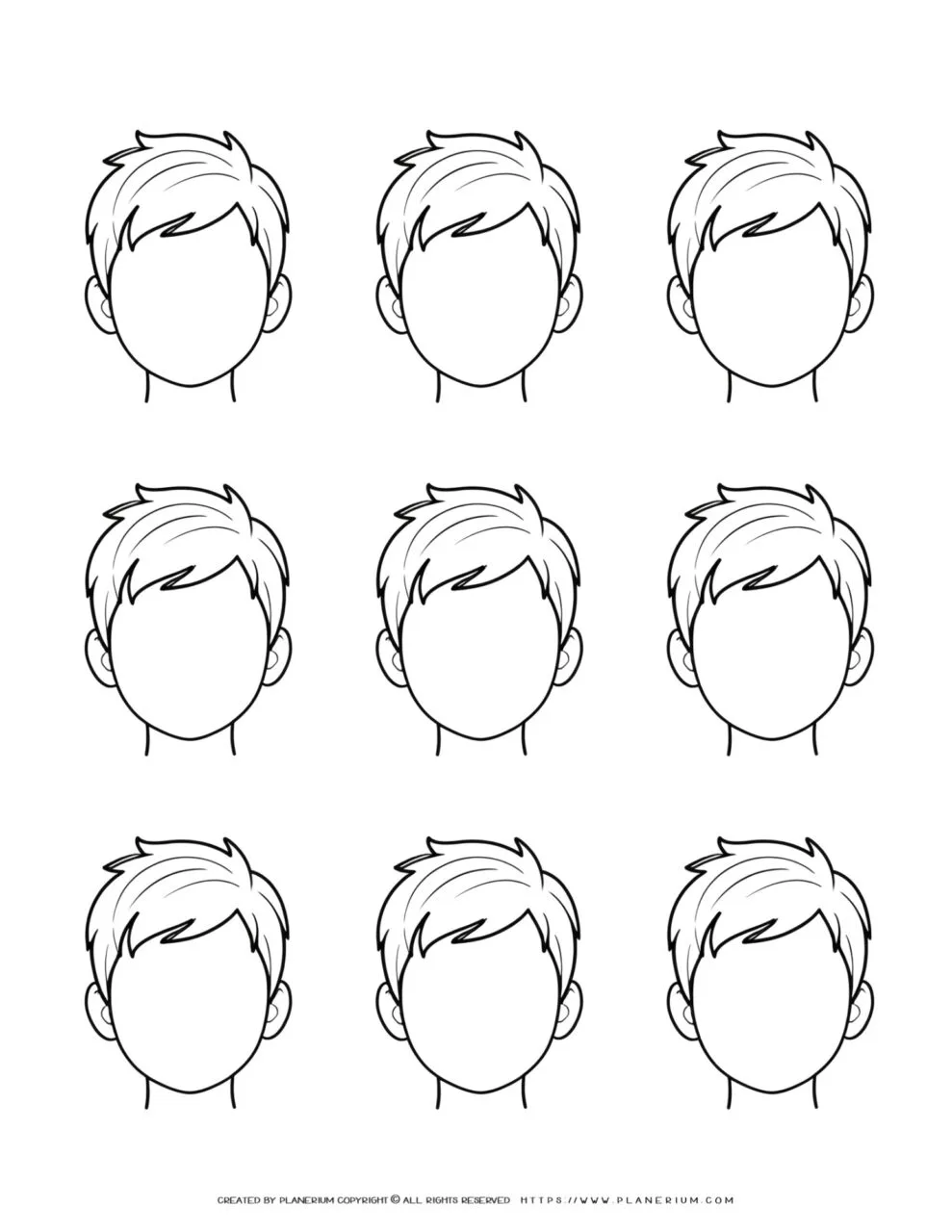 Illustration of a young boy's face created during a children's art activity, serving as a helpful coloring guide for young artists.