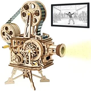 3D Wooden Vitascope Puzzle: Engaging Mechanical Model for Adults, Vintage Theater Display, Perfect for Educational and Decorative Purposes