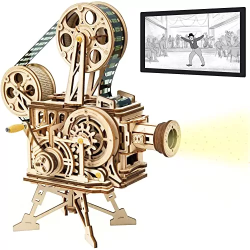 3D Wooden Vitascope Puzzle: Engaging Mechanical Model for Adults, Vintage Theater Display, Perfect for Educational and Decorative Purposes