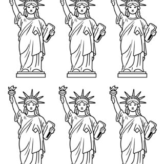 Engage kids in a creative coloring activity with vibrant Statue of Liberty outlines, enhancing their knowledge through fun and interactive learning.