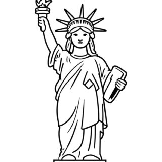 Outline drawing of the Statue of Liberty, an iconic landmark, ideal for coloring page design and educational activities.