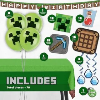 Minecraft Birthday Party Kit: Complete Supplies and Decorations for 16 Guests - Ideal for Educators and Kids' Celebrations