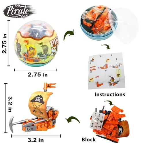 Easter-themed pirate ship playset with surprise blocks offers an educational adventure, perfect for kids interested in exploration and learning.